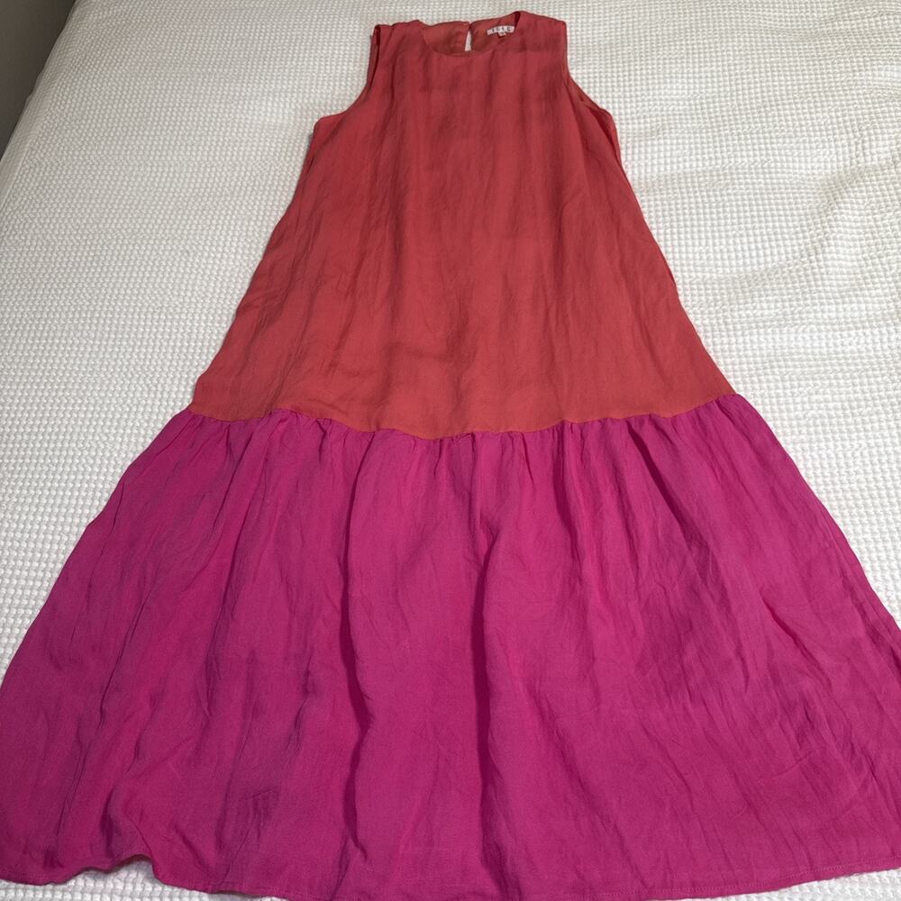 TCEC Womens Medium Tiered Maxi Dress Orange Pink Pockets Sleeveless NWOT